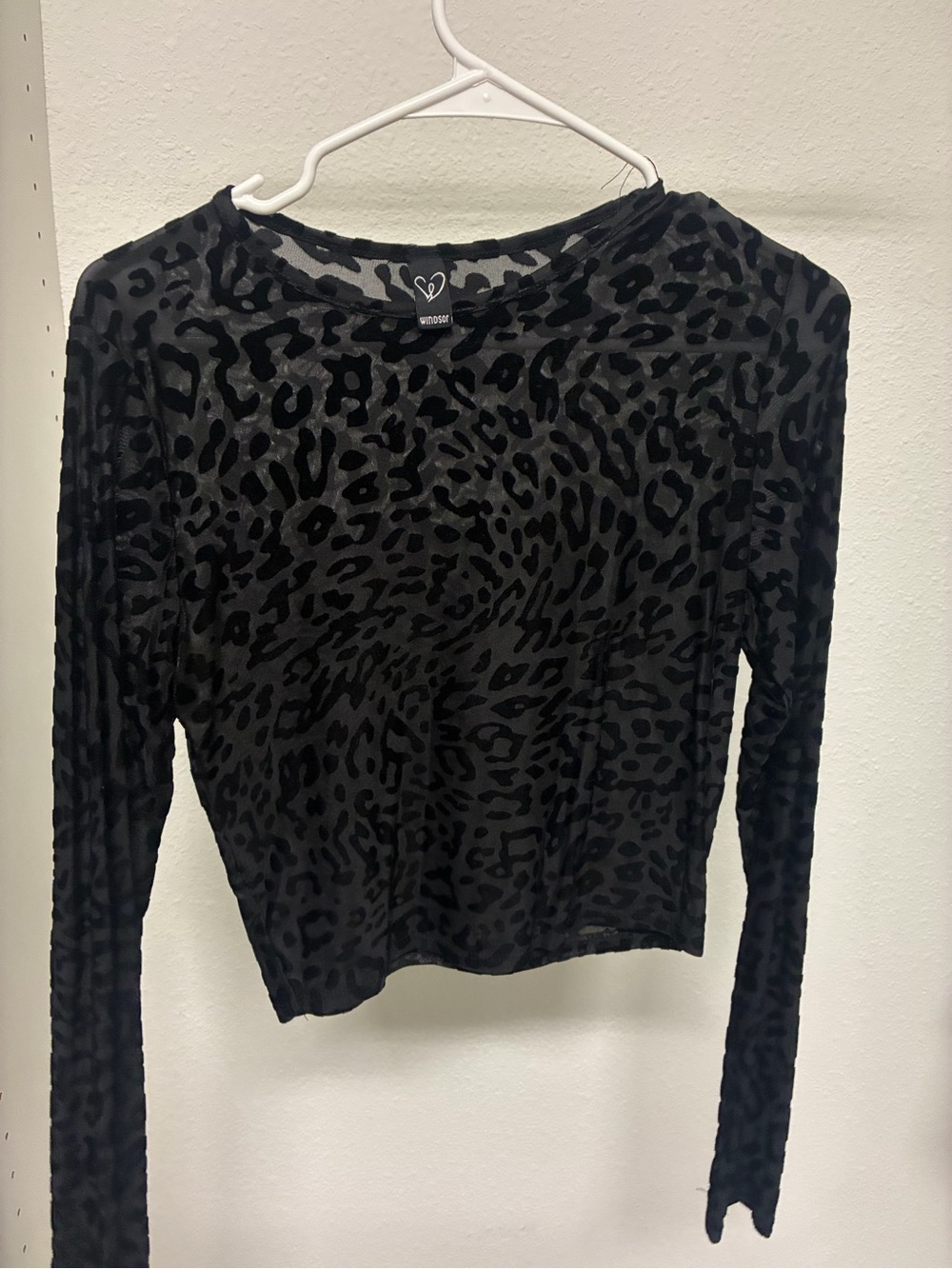 WILDFOX Black Velvet Burnout Leopard sheer Long-Sleeve Top